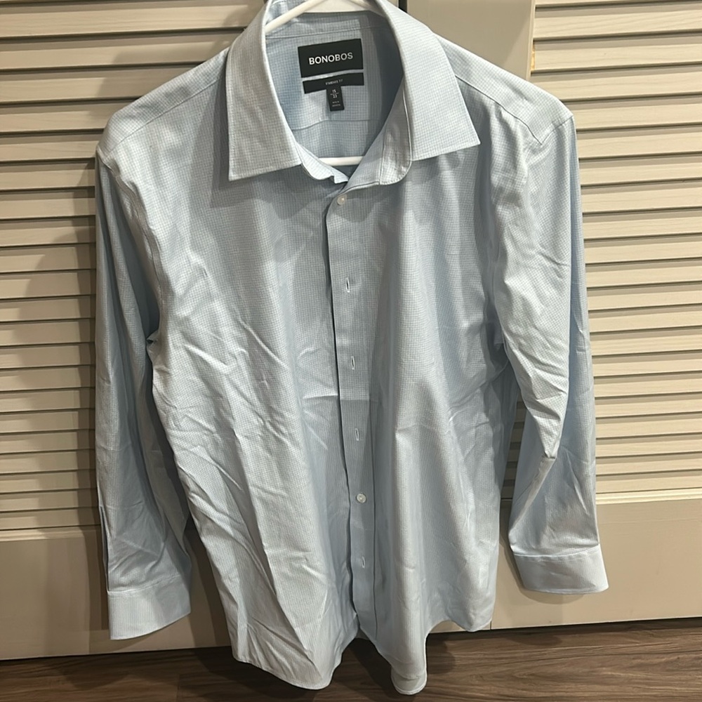 Never Worn Bonobos Light Blue Checkered Standard Fit Button Up Shirt Size: 15/33